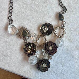 Chunky floral necklace in bronze & crystal
